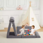 Canapé enfant, canapé de jeu modulaire 10 pièces pour enfants, canapé sectionnel convertible pour chambre d'enfant, salle de jeux, canapé en mousse souple pour tout-petit avec fosse à balles, gris