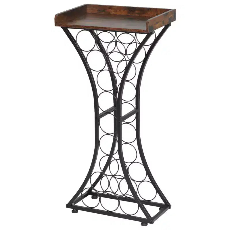 VEVOR 15 Bottle Wine Rack,Iron Freestanding Floor Wine Holder, Mini Bar Stand Liquor Cabinet with Wood Tabletop,16.9''LX11.4''WX35.2''H, Black+Brown