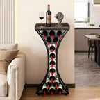 Range-bouteilles de 15 bouteilles, support à vin autoportant en fer, mini-bar de service avec plateau en bois, noir et marron