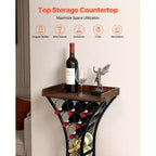 Range-bouteilles de 15 bouteilles, support à vin autoportant en fer, mini-bar de service avec plateau en bois, noir et marron