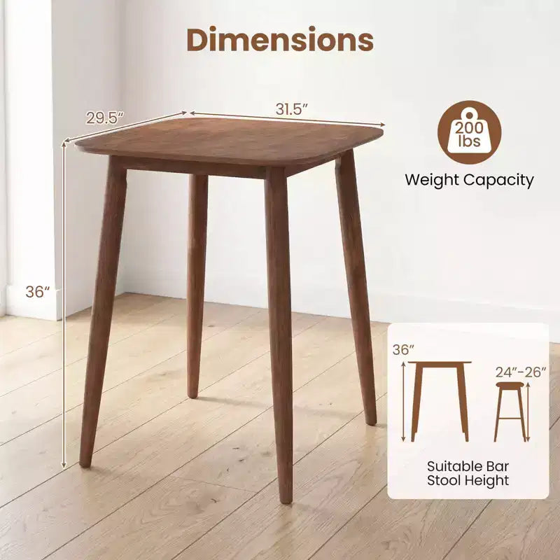 Table de cuisine de style campagnard en bois d'hévéa massif de 91 cm avec base piédestal robuste