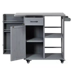 Îlot de cuisine d'extérieur en bois de sapin avec rangement, desserte de cuisine roulante verrouillable avec plateau en acier inoxydable, porte-serviettes et porte-épices pour patio/cuisine