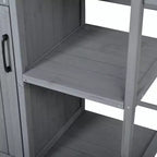 Îlot de cuisine d'extérieur en bois de sapin avec rangement, desserte de cuisine roulante verrouillable avec plateau en acier inoxydable, porte-serviettes et porte-épices pour patio/cuisine