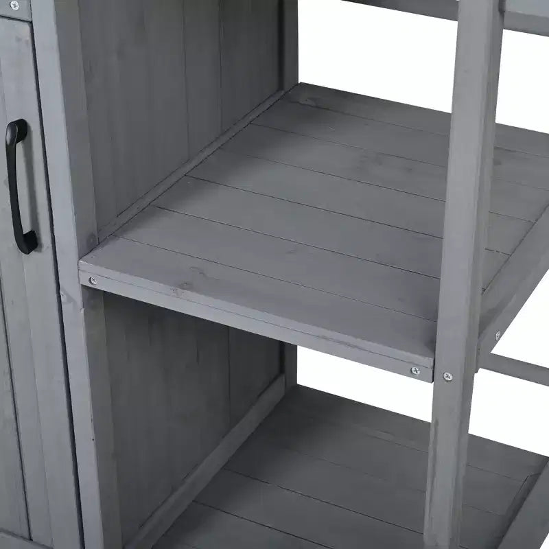 Îlot de cuisine d'extérieur en bois de sapin avec rangement, desserte de cuisine roulante verrouillable avec plateau en acier inoxydable, porte-serviettes et porte-épices pour patio/cuisine