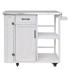Îlot de cuisine d'extérieur en bois de sapin avec rangement, desserte de cuisine roulante verrouillable avec plateau en acier inoxydable, porte-serviettes et porte-épices pour patio/cuisine