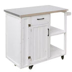 Îlot de cuisine d'extérieur en bois de sapin avec rangement, desserte de cuisine roulante verrouillable avec plateau en acier inoxydable, porte-serviettes et porte-épices pour patio/cuisine
