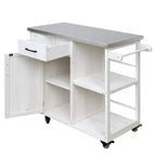 Îlot de cuisine d'extérieur en bois de sapin avec rangement, desserte de cuisine roulante verrouillable avec plateau en acier inoxydable, porte-serviettes et porte-épices pour patio/cuisine
