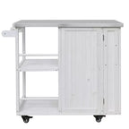 Îlot de cuisine d'extérieur en bois de sapin avec rangement, desserte de cuisine roulante verrouillable avec plateau en acier inoxydable, porte-serviettes et porte-épices pour patio/cuisine