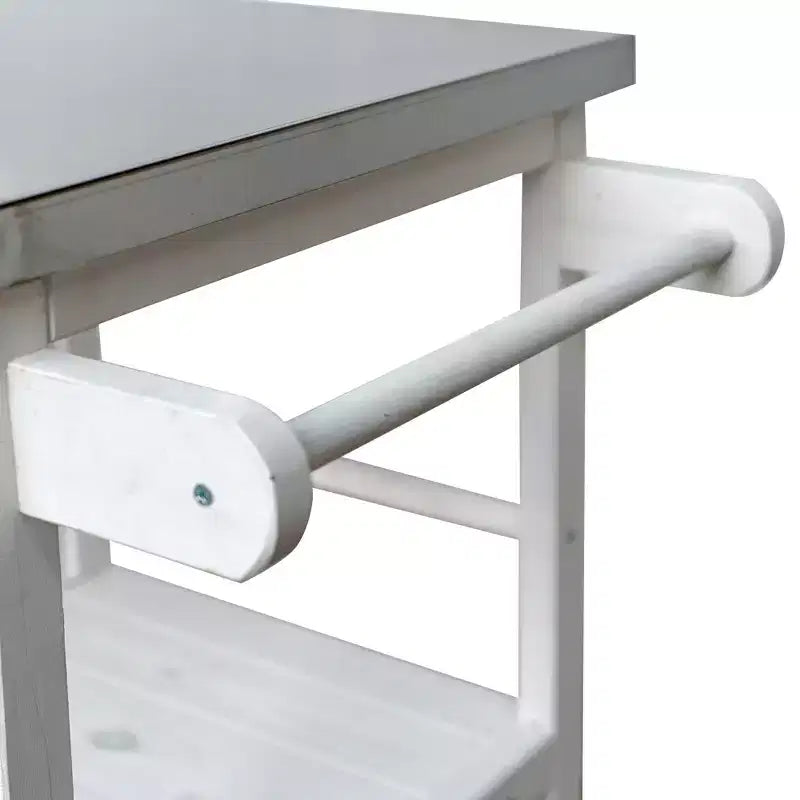 Îlot de cuisine d'extérieur en bois de sapin avec rangement, desserte de cuisine roulante verrouillable avec plateau en acier inoxydable, porte-serviettes et porte-épices pour patio/cuisine