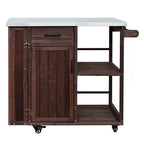 Îlot de cuisine d'extérieur en bois de sapin avec rangement, desserte de cuisine roulante verrouillable avec plateau en acier inoxydable, porte-serviettes et porte-épices pour patio/cuisine