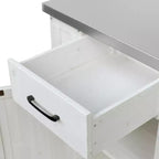 Îlot de cuisine d'extérieur en bois de sapin avec rangement, desserte de cuisine roulante verrouillable avec plateau en acier inoxydable, porte-serviettes et porte-épices pour patio/cuisine