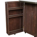 Îlot de cuisine d'extérieur en bois de sapin avec rangement, desserte de cuisine roulante verrouillable avec plateau en acier inoxydable, porte-serviettes et porte-épices pour patio/cuisine