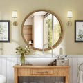Miroir Mural Décoratif Rond en Bois Naturel, Miroir Mural Rustique Mid-Century Moderne pour Salle de Bain Entrée - Bois Naturel