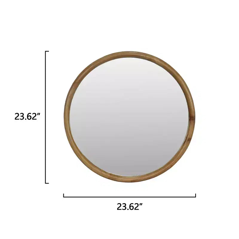 Miroir Mural Décoratif Rond en Bois Naturel, Miroir Mural Rustique Mid-Century Moderne pour Salle de Bain Entrée - Bois Naturel