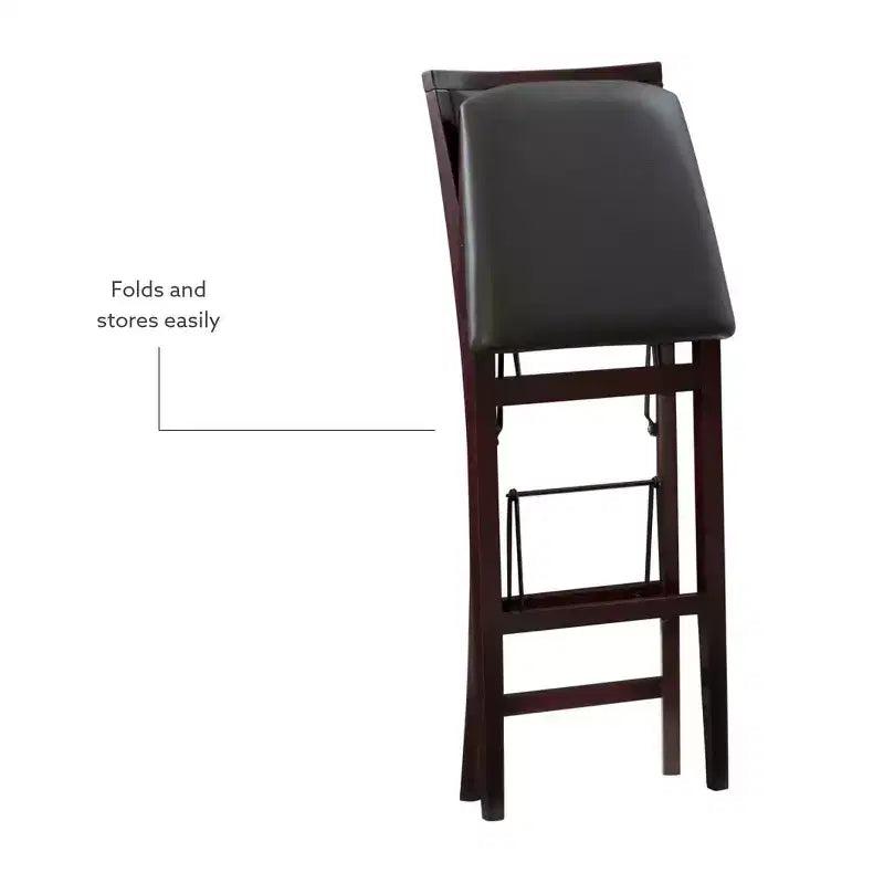 Tabouret de bar pliant 30" Keira en similicuir rembourré marron expresso, cadre en hévéa, mousse de polyuréthane