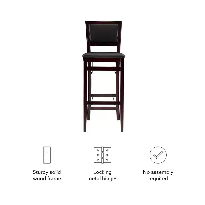 Tabouret de bar pliant 30" Keira en similicuir rembourré marron expresso, cadre en hévéa, mousse de polyuréthane