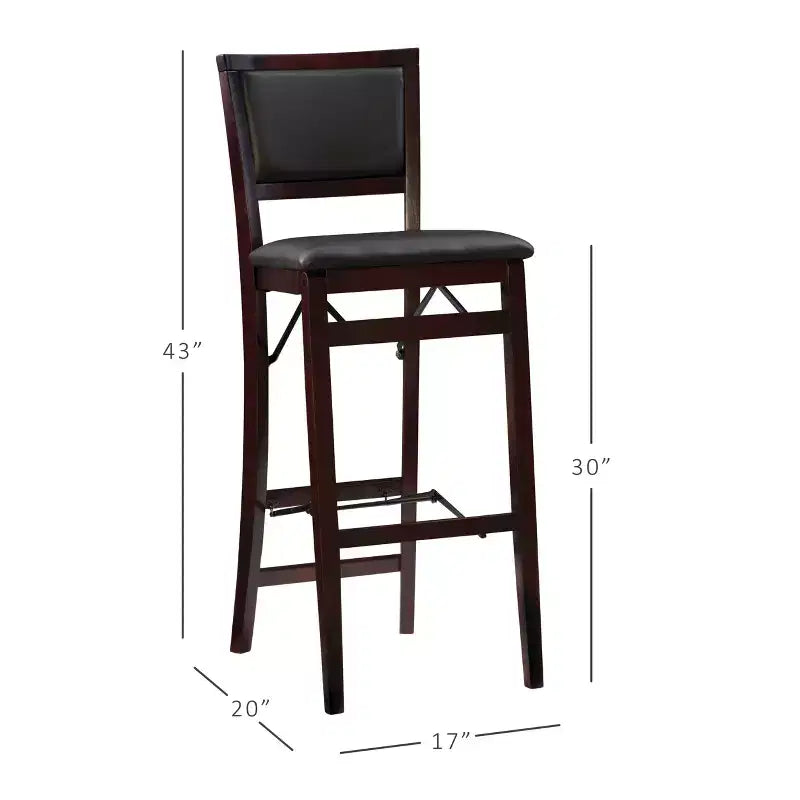 Tabouret de bar pliant 30" Keira en similicuir rembourré marron expresso, cadre en hévéa, mousse de polyuréthane