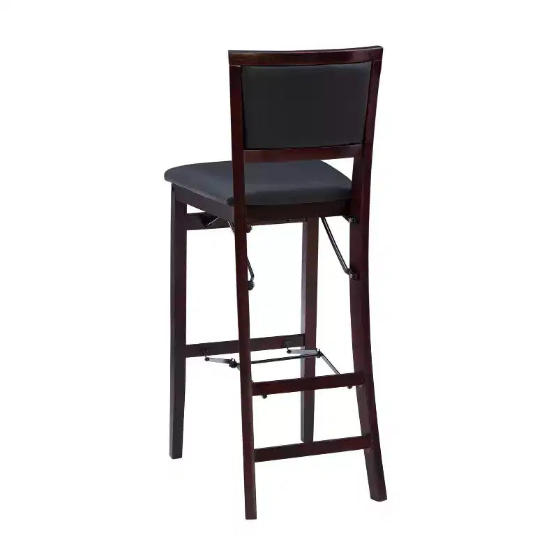 Tabouret de bar pliant 30" Keira en similicuir rembourré marron expresso, cadre en hévéa, mousse de polyuréthane