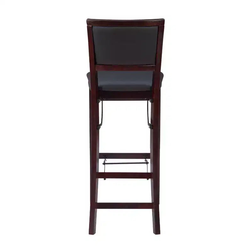 Tabouret de bar pliant 30" Keira en similicuir rembourré marron expresso, cadre en hévéa, mousse de polyuréthane