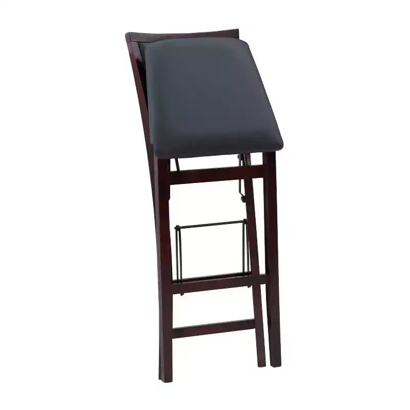 Tabouret de bar pliant 30" Keira en similicuir rembourré marron expresso, cadre en hévéa, mousse de polyuréthane