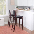 Tabouret de bar pliant 30" Keira en similicuir rembourré marron expresso, cadre en hévéa, mousse de polyuréthane