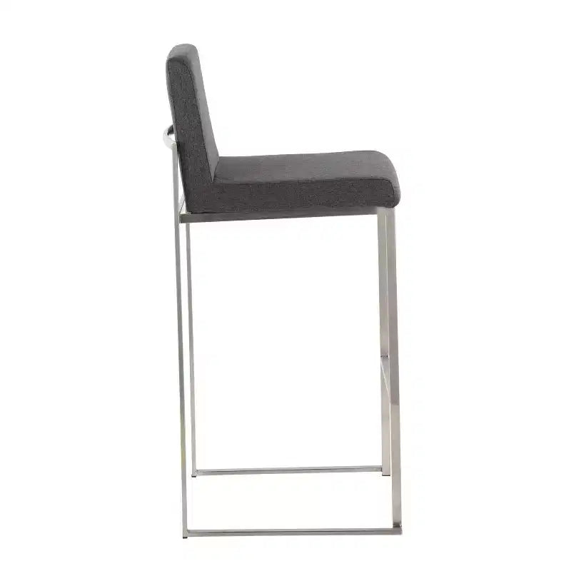 Tabourets de bar hauts Fuji en acier inoxydable et tissu anthracite