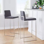 Tabourets de bar hauts Fuji en acier inoxydable et tissu anthracite