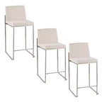 LumiSource Set of 3 Fuji High Back Counter Height Barstools Stainless Steel/Beige
