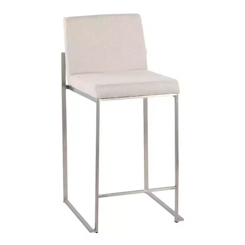Tabourets de bar hauteur comptoir à dossier haut Fuji Acier inoxydable/Beige