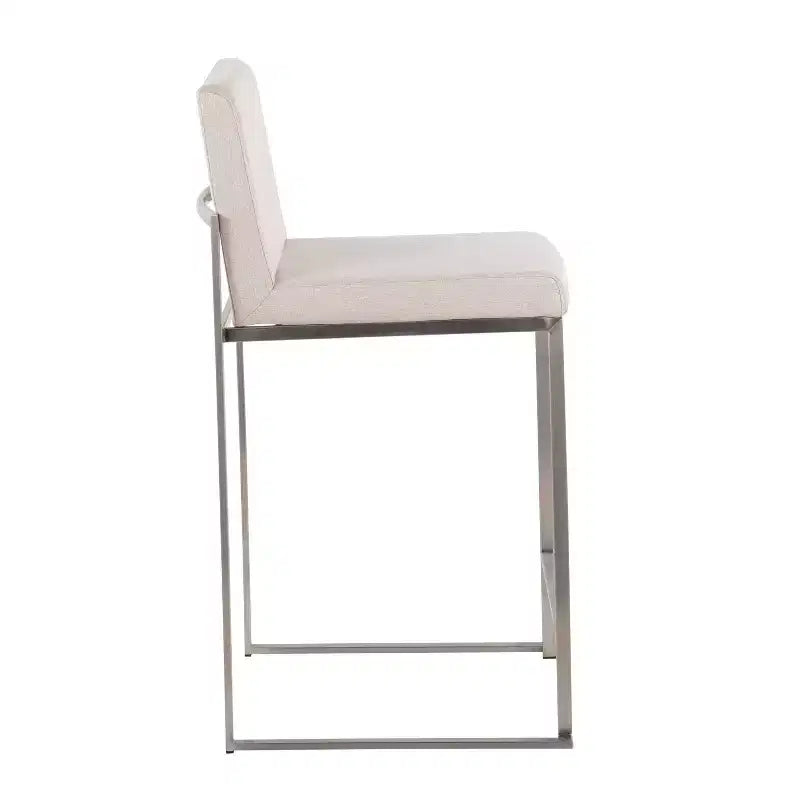 Tabourets de bar hauteur comptoir à dossier haut Fuji Acier inoxydable/Beige