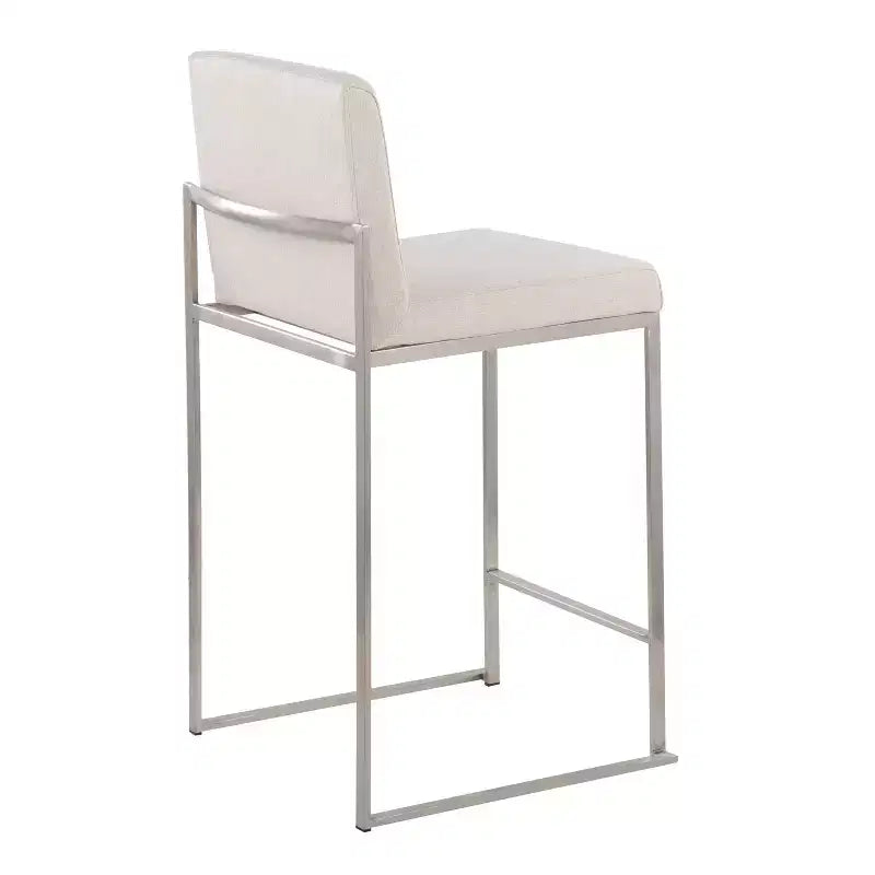 Tabourets de bar hauteur comptoir à dossier haut Fuji Acier inoxydable/Beige