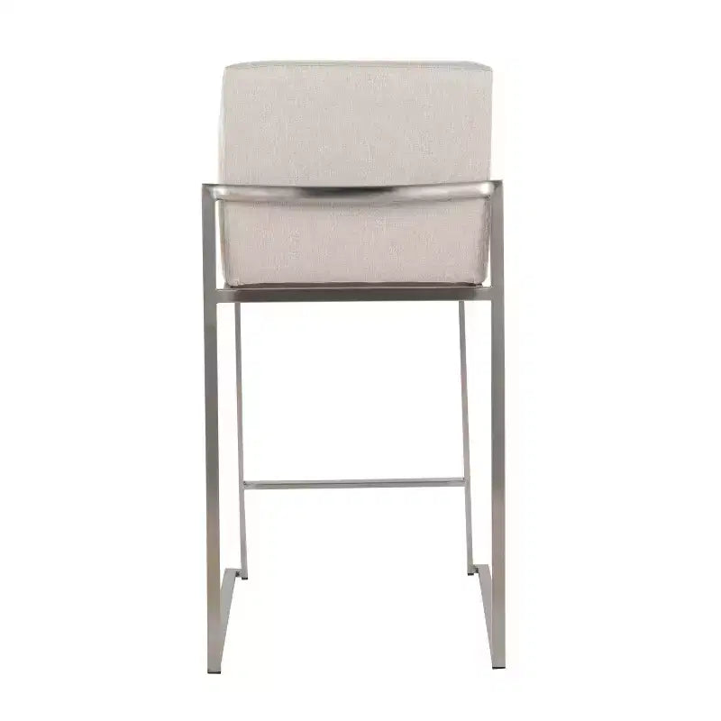 Tabourets de bar hauteur comptoir à dossier haut Fuji Acier inoxydable/Beige