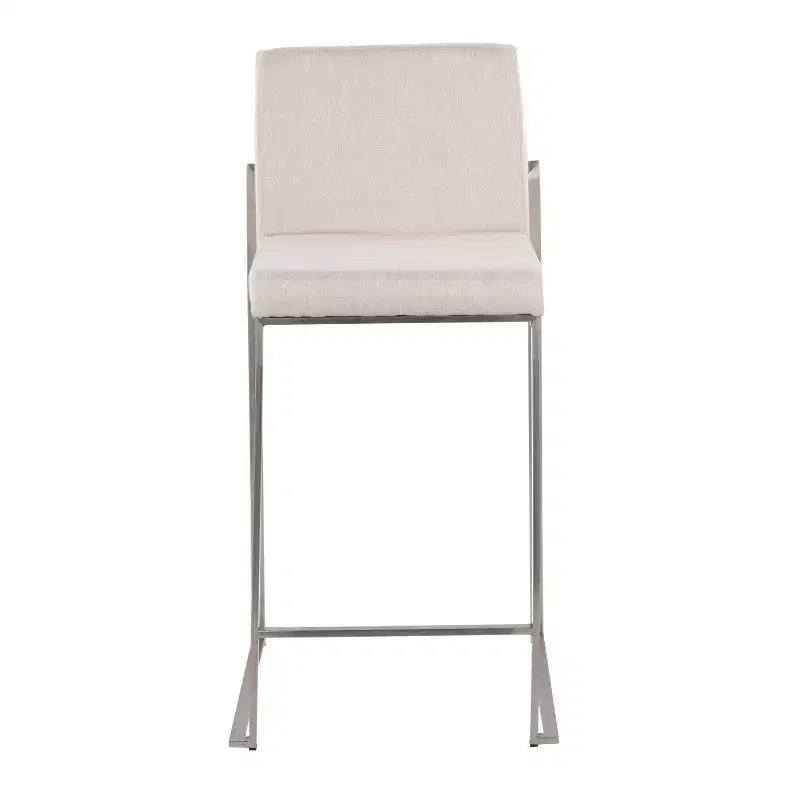 Tabourets de bar hauteur comptoir à dossier haut Fuji Acier inoxydable/Beige