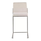 Tabourets de bar hauteur comptoir à dossier haut Fuji Acier inoxydable/Beige