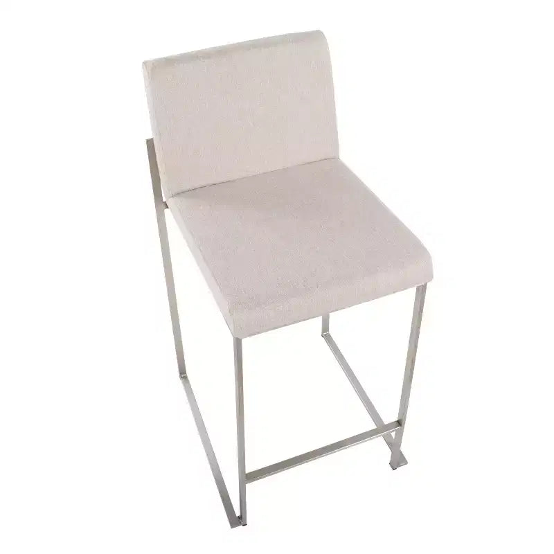 Tabourets de bar hauteur comptoir à dossier haut Fuji Acier inoxydable/Beige
