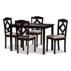 5pc Ruth Modern And Contemporary Fabric Upholstered And Finished Dining Set Dark Brown/ Beige - Baxton Studio: Rectangle Table, Polyester Chairs