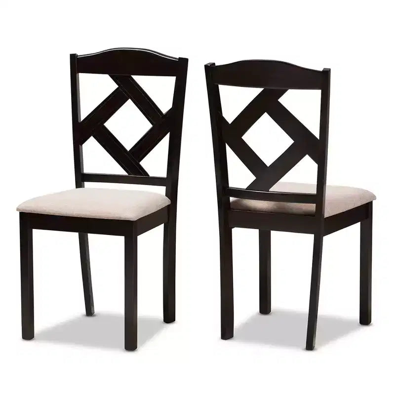 Ruth – Table à manger rectangulaire avec chaises en polyester, tapissées et finies, tissu moderne et contemporain, marron foncé/beige