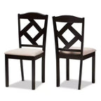 Ruth – Table à manger rectangulaire avec chaises en polyester, tapissées et finies, tissu moderne et contemporain, marron foncé/beige