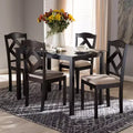 Ruth – Table à manger rectangulaire avec chaises en polyester, tapissées et finies, tissu moderne et contemporain, marron foncé/beige
