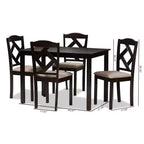 Ruth – Table à manger rectangulaire avec chaises en polyester, tapissées et finies, tissu moderne et contemporain, marron foncé/beige