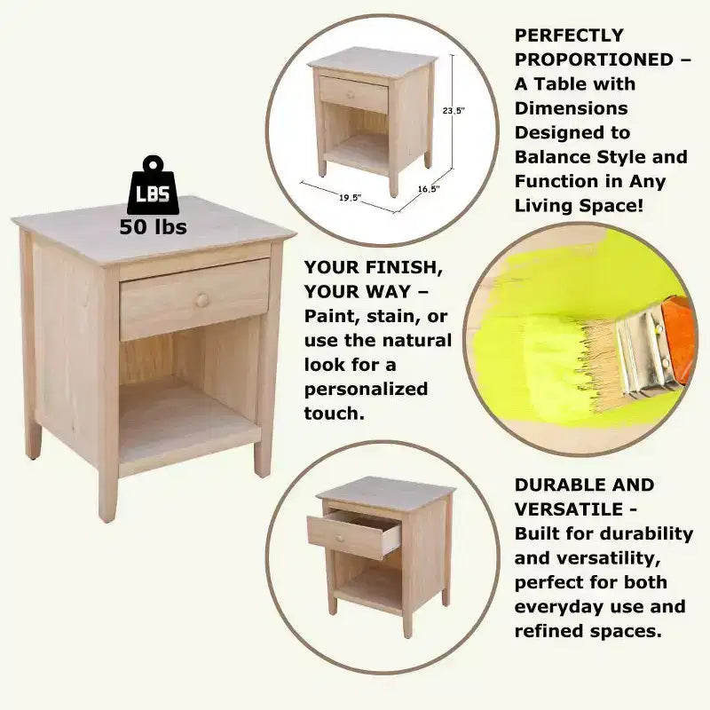 Table de chevet 49,5 cm, non finie