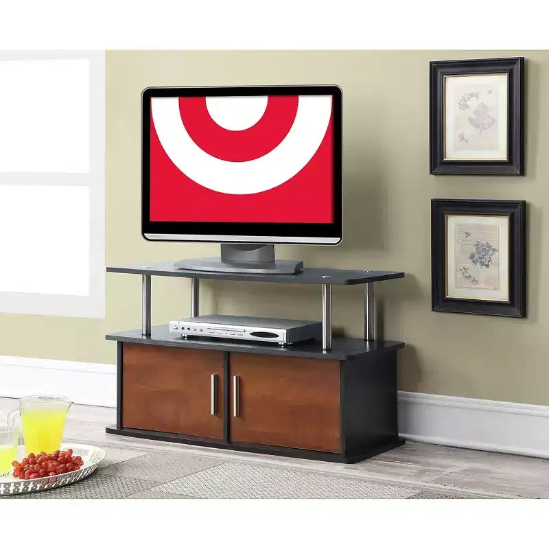 Meuble TV Deluxe 2 portes pour téléviseurs jusqu'à 36" avec placards Cerisier, moderne du milieu du siècle, meuble de divertissement, capacité 36 kg