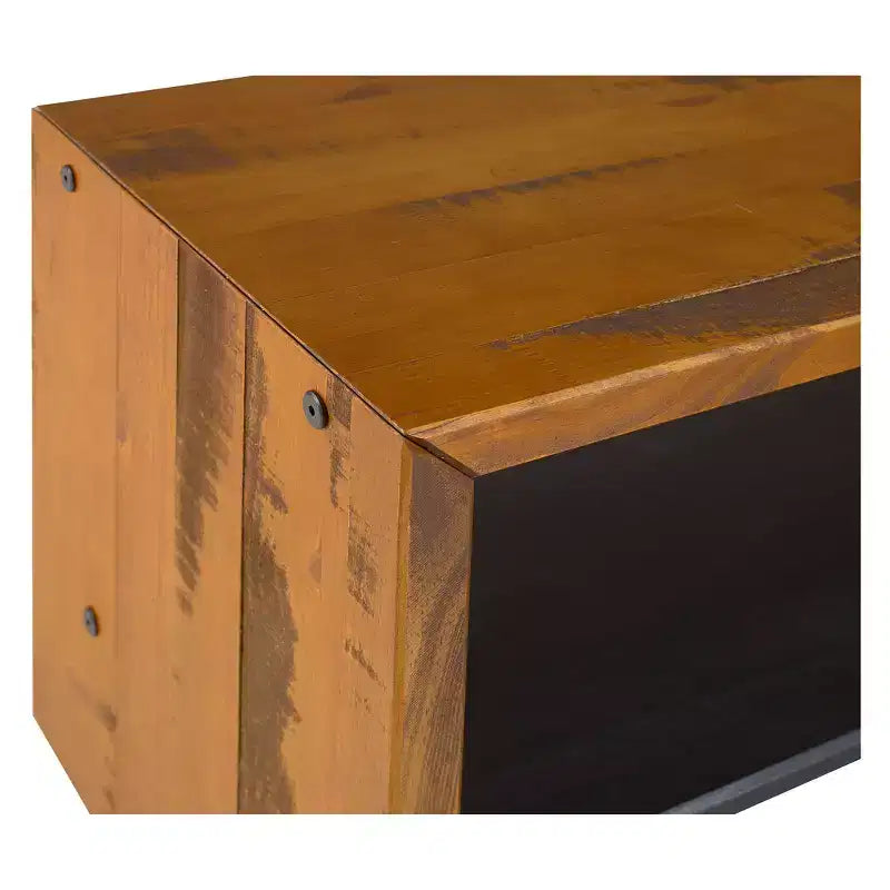 Banc d'entrée en bois massif recyclé 58" style rustique miel, étagère inférieure, sièges pour couloir