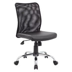 Armless Budget Mesh Task Chair Black - Boss Office Products: Pneumatic Lift, Chrome Base, Vinyl Seat
