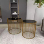 Tables d'appoint rondes en métal et verre doré, aucun assemblage requis, utilisation intérieure, style contemporain