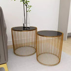 Tables d'appoint rondes en métal et verre doré, aucun assemblage requis, utilisation intérieure, style contemporain