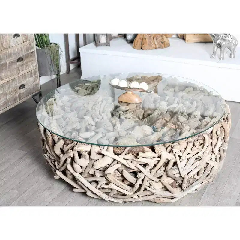 Table basse contemporaine en bois flotté marron