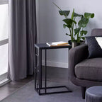 Table d'appoint contemporaine en métal et bois noir, en forme de C, sans assemblage, cadre en fer