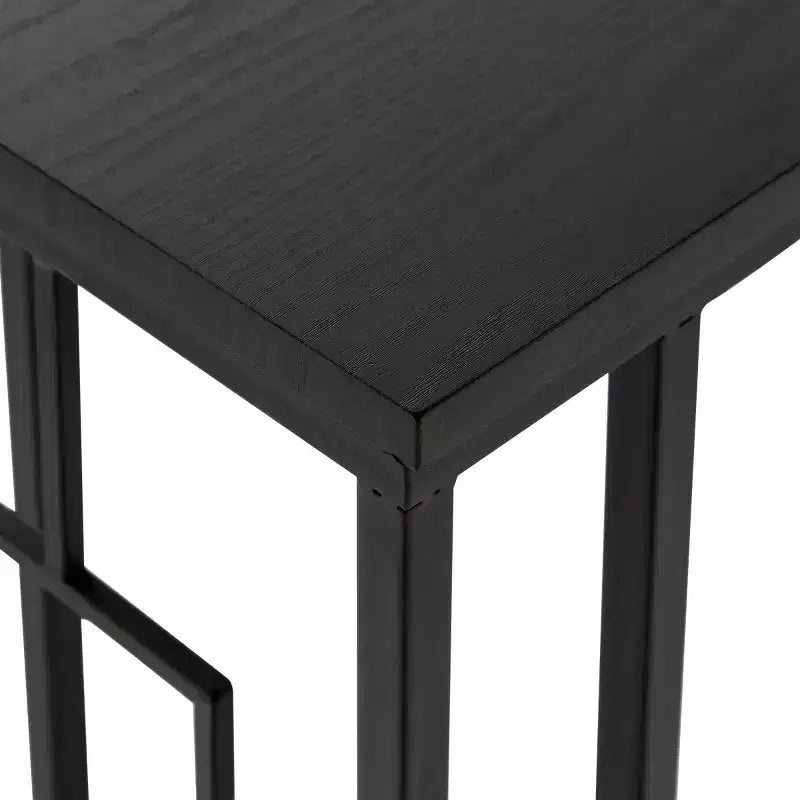 Table d'appoint contemporaine en métal et bois noir, en forme de C, sans assemblage, cadre en fer