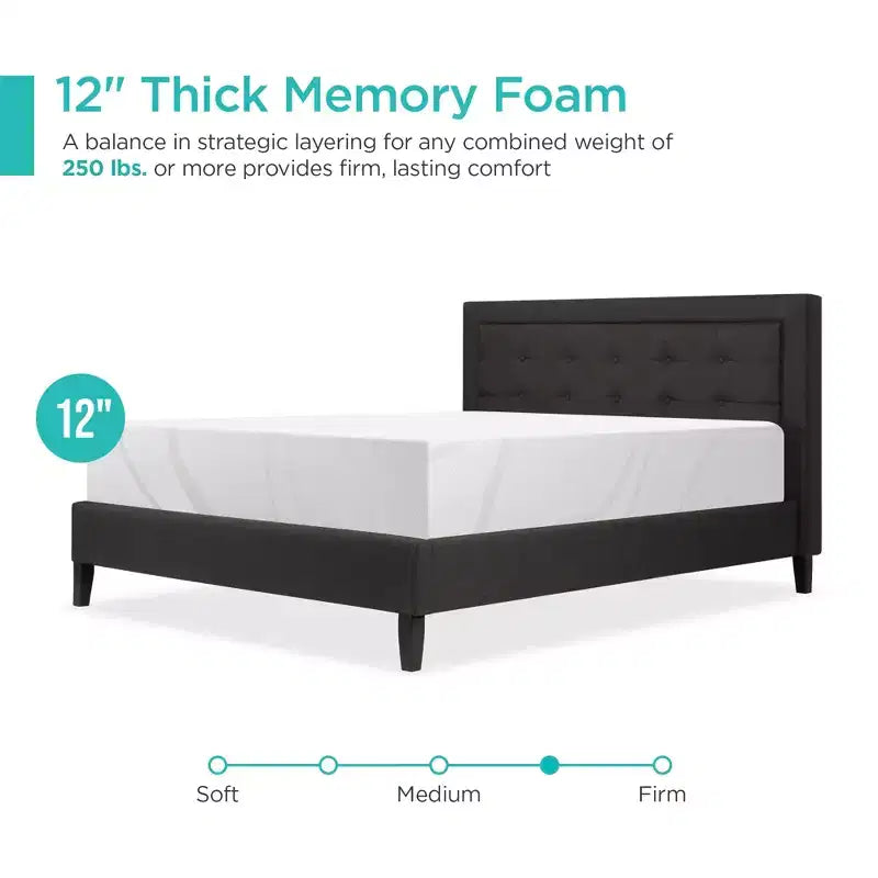 Matelas en mousse à mémoire de forme de 12 po à 2 couches, mi-ferme, au gel de charbon de bois et au thé vert